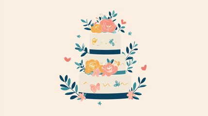 Elegant Three-Tier Wedding Cake with Floral Accents and Decorative Elements for Celebratory Events and Special Occasions