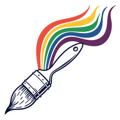 Colorful paint brush creating rainbow artwork