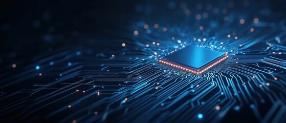 High-Tech Microchip Surrounded by Glowing Circuit Board Connections