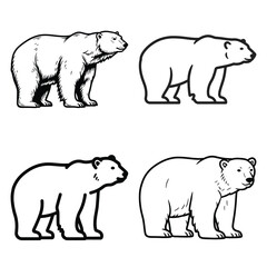 polar bear vector icon set, black color  and white background