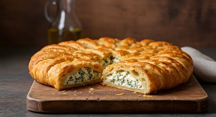 Traditional Moldovan Cheese Pie Plăcintă with Fresh Herbs