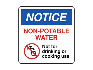 Non-Potable Water Safety Sign: Faucet Prohibition Symbol with Bold Text Warning Against Drinking or Cooking Use | High Quality Vectorial Stock Image
