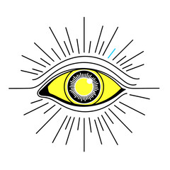 Eye illustration with yellow iris and rays all seeing eye design for graphic design and tattoo artwork idea