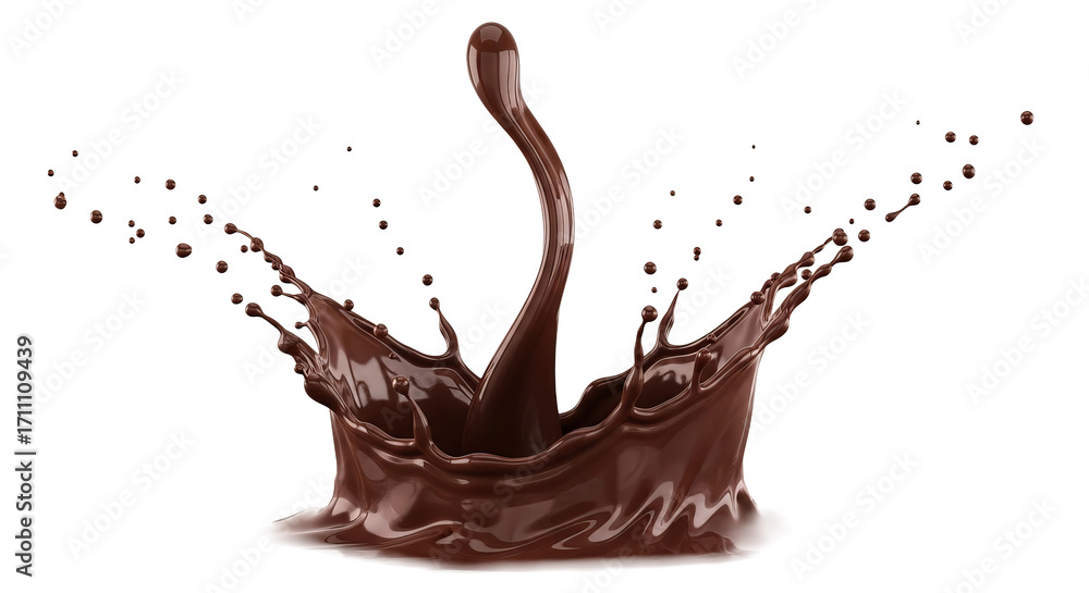 Aufkleber chocolate liquid splatters creating a dynamic shape and forming droplets against the .