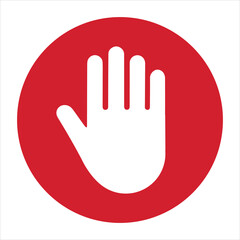Fototapeta premium STOP Gesture Warning Symbol: White Hand Icon in Red Circle for Prohibition, Caution, and Interface Safety | High Quality Vectorial Stock Image