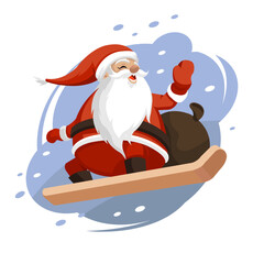 Dynamic cartoon illustration of Santa skiing Christmas background sketch