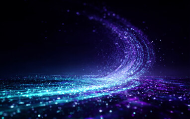Obraz premium Vibrant Glowing Particles Creating a Dynamic Curved Stream
