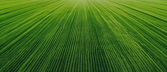 Obraz premium Expansive Green Field with Straight Rows of Freshly Grown Crops