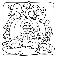 Spooky Halloween Coloring Book Pages For Kids-Adults, Vectors Illustration, Line Art, Black & White Designs, Bold-Easy, A4 Size 8.5x11