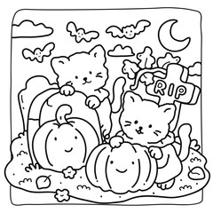 Spooky Halloween Coloring Book Pages For Kids-Adults, Vectors Illustration, Line Art, Black & White Designs, Bold-Easy, A4 Size 8.5x11