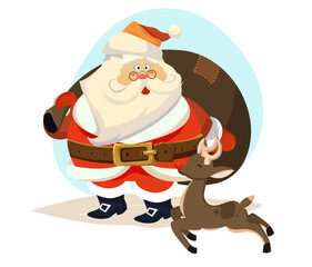 Cartoon illustration of Santa and reindeer Xmas design element sketch.ai
