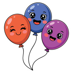 Isolated vector illustration of three colorful balloons with smiley faces. Ideal for birthday, celebration, festive events, and joyful graphics.