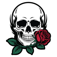 Skull with rose tattoo isolated detailed colored vector illustration design ideal for gothic artwork body art themes and alternative illustration projects