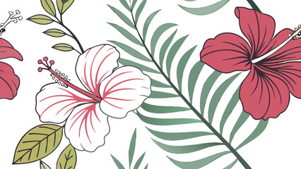 Exotic Flowers Pattern – Tropical Hibiscus and Orchid PNG/Vectors, Transparent Background, Seamless Floral Design