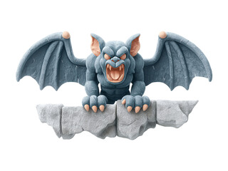 3d halloween png illustration of fierce gargoyle with wings perched on stone with sharp claws and angry expression