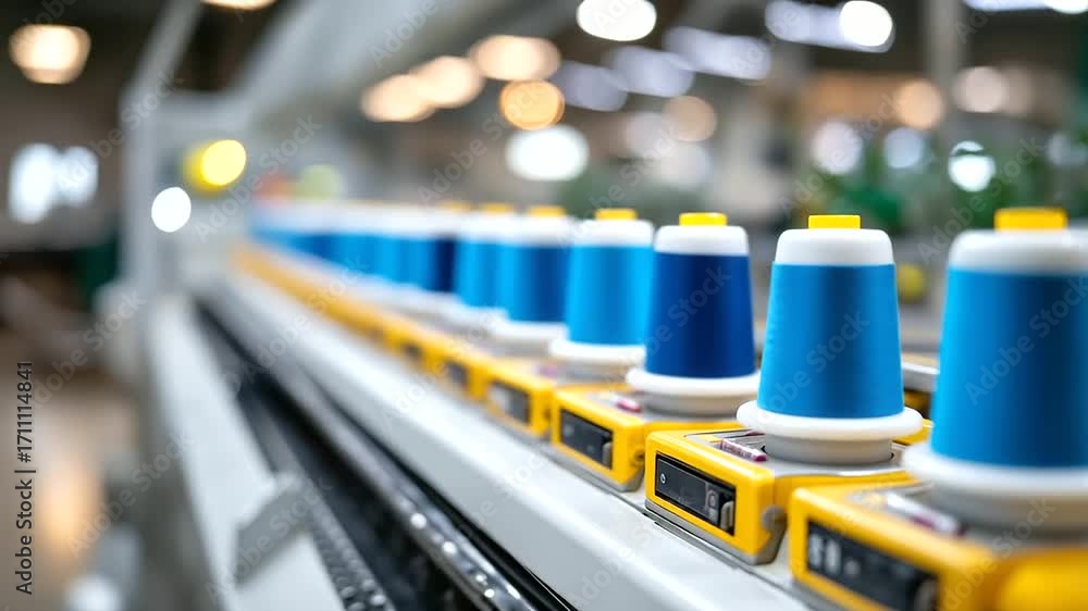 Poster textile manufacturing machinery with spinning equipment and automated thread handling systems fabric