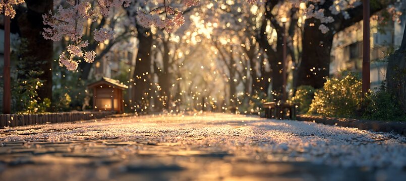 Beautiful cherry blossom season scenic sakura avenue japan spring flowers falling petals nature photography - Powered by Adobe