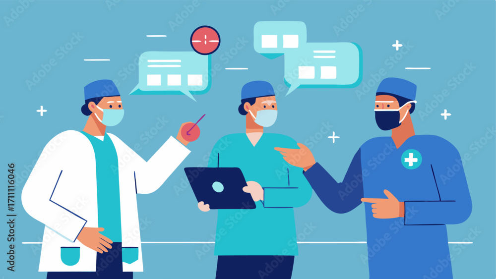 Poster arbased communication surgeons discussing the procedure with an augmented reality interface displayi