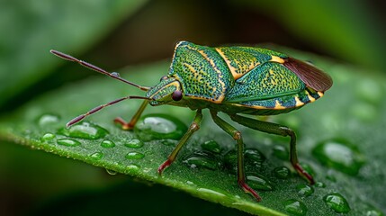 Fototapeta premium Colorful stink bug on leaf