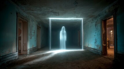Obraz premium Ghost figure in abandoned hallway
