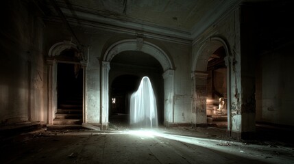 Obraz premium Ghostly figure in abandoned mansion