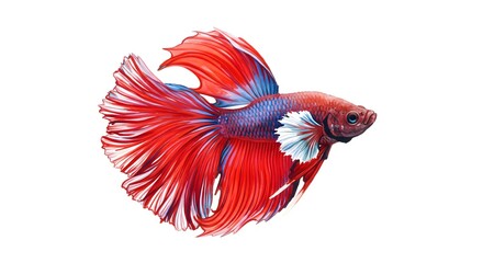 Obraz premium Vibrant red and blue Betta fish displays elegant flowing fins, a symbol of beauty and power in aquatic life