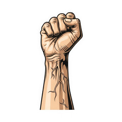 Fist raised in protest, isolated on transparent background
