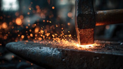 Metal forging process closeup