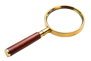 Classic Magnifying Glass with Wooden Handle and Golden Rim lens zoom Cutout PNG Ai isolated on a transparent background