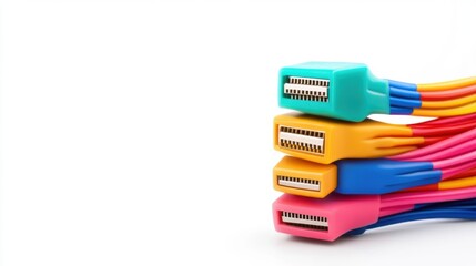 Colorful Cables Stacked on White Background for Technology and Electronics