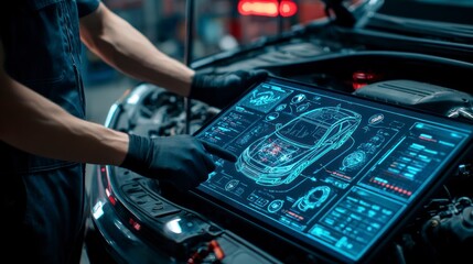 Mechanic diagnosing car engine