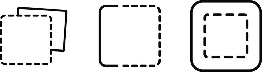 Dashed Square Outline Icon Set – Selection, Border, Frame, Crop, Editing, Shape, Vector, Design