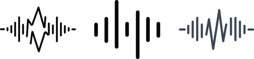 Audio Waves Icon Set – Sound, Music, Frequency, Equalizer, Rhythm, Signal Vector Illustration Design