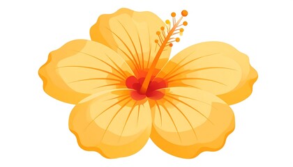 A vibrantly colored, detailed illustration of a single, radiant yellow hibiscus flower, set against a pristine white background.
