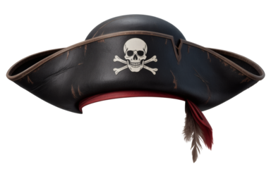 Detailed pirate hat with skull and crossbones for Halloween costume or historical reenactment, perfect for pirate themed events
