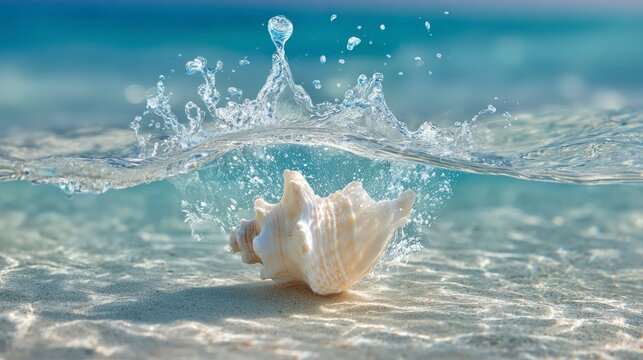 Seashell splashing water