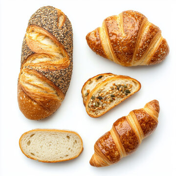 Fresh baked bread assortment on a bakery table