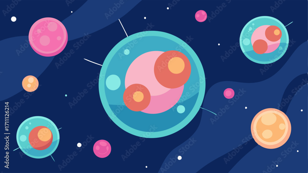 Poster cell division animation an animatedstyle vector showing skin cells undergoing mitosis with exosomes 