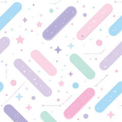 Pastelowy wz&oacute;r bezszwowy z geometrycznymi kształtami i elementami gwiazdkowymi