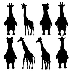 Black and White Animal Silhouettes Collection: Cats, Lions, Zebras, Giraffes, Dolphins, and More"
