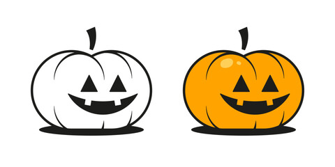 Halloween pumpkin icon in outline and color version. Isolated flat design vector illustration.
