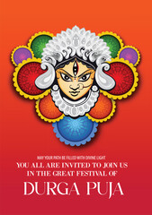 festival dhamaka of Happy Dussehra Navratri background Template Design celebration of festival of durga puja with text in bengali Durga  puja meaning Happy durga puja