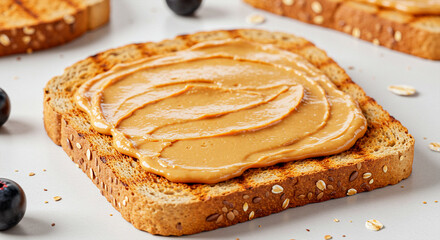 Crispy whole wheat toast topped with creamy peanut butter
