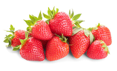 Heap of fresh strawberries on white background