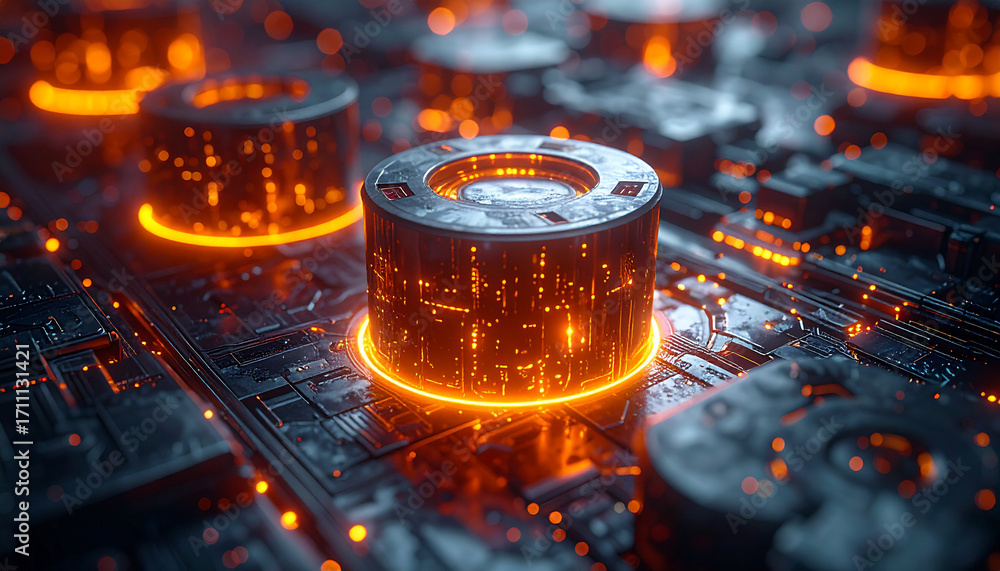 Poster technological circuitry brilliance: a captivating macro shot showcases a network of intricate comput