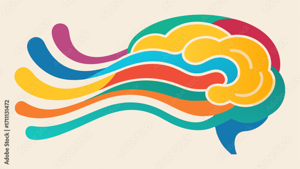 Poster Brain with Waves A closeup of a stylized human brain with colorful waves radiating outwards representing the optimization process and enhanced cognitive functions.