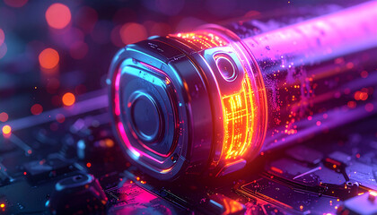 Futuristic Battery: An artistically rendered image of a modern battery, showcasing vibrant colors, intricate details, and a captivating interplay of light.