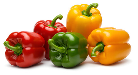 Fresh red, green, and yellow bell peppers with vibrant colors, perfect for healthy and nutritious cooking