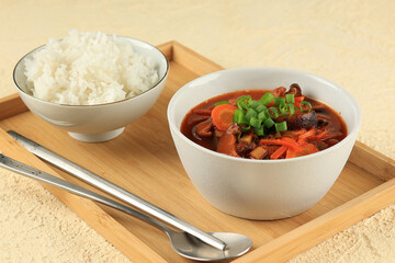 Warm Kimchi Soup with White Rice