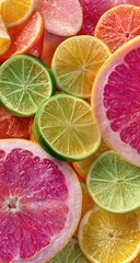 Vibrant Overhead View of Freshly Sliced Citrus Fruits Assortment.